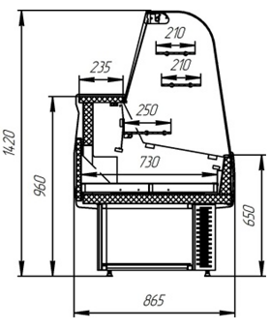 Витрины "Оптима ЛЮКС-К" кондитерские +1+6 (три полки, выдвижные поддоны)