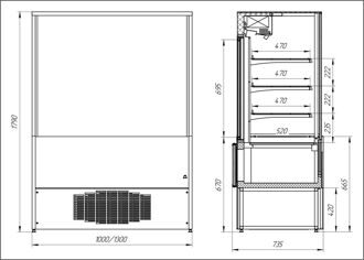 Витрины "Айс КУБ-КП" +1+6 кондитерские статические с подтоварником